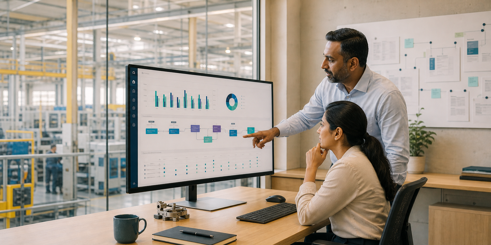 A manufacturing team reviewing a process-enabled planning dashboard
